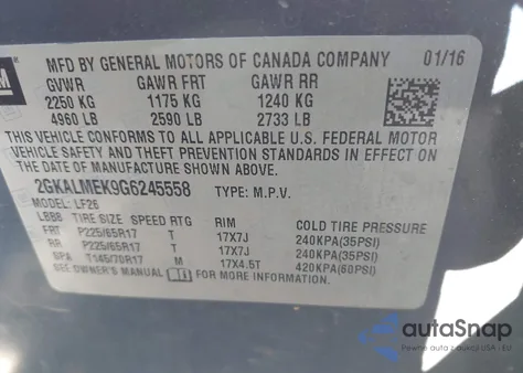 2016 GMC Terrain Sle-1 из США, поврежденный, VIN 2GKALMEK9G6245558